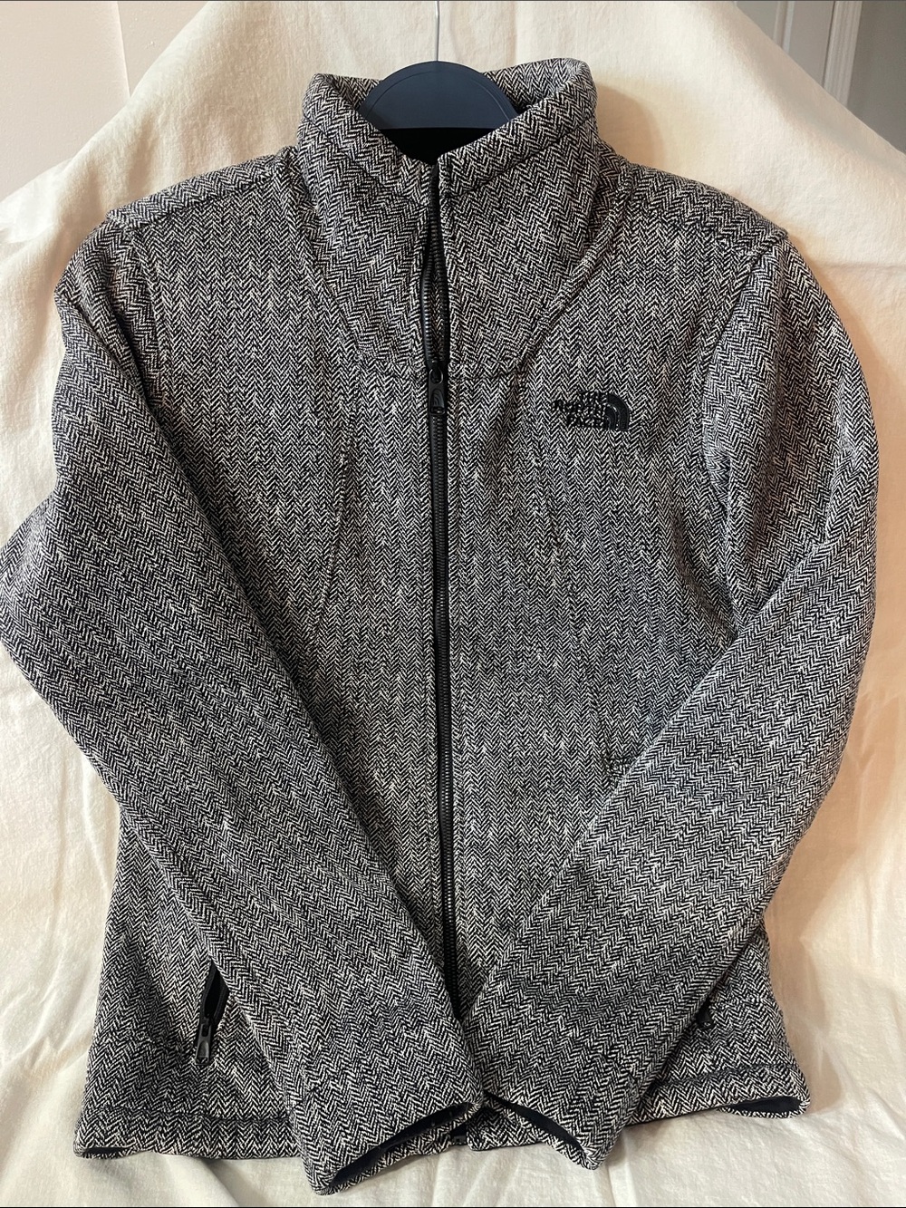 The North Face Black & White Herringbone Zip-Up Jacket
